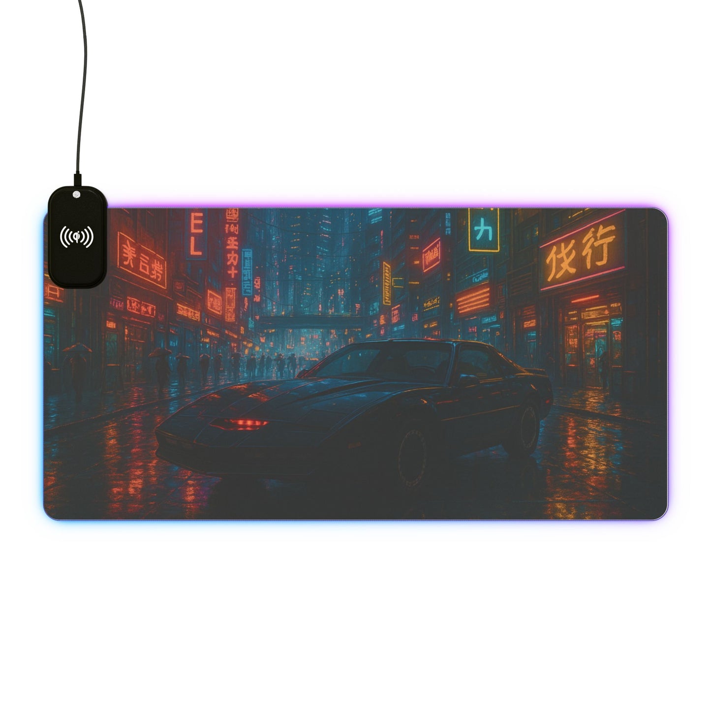 Knight Car in Cyberpunk City - Gaming Mouse Pad with RGB and Wireless Charging