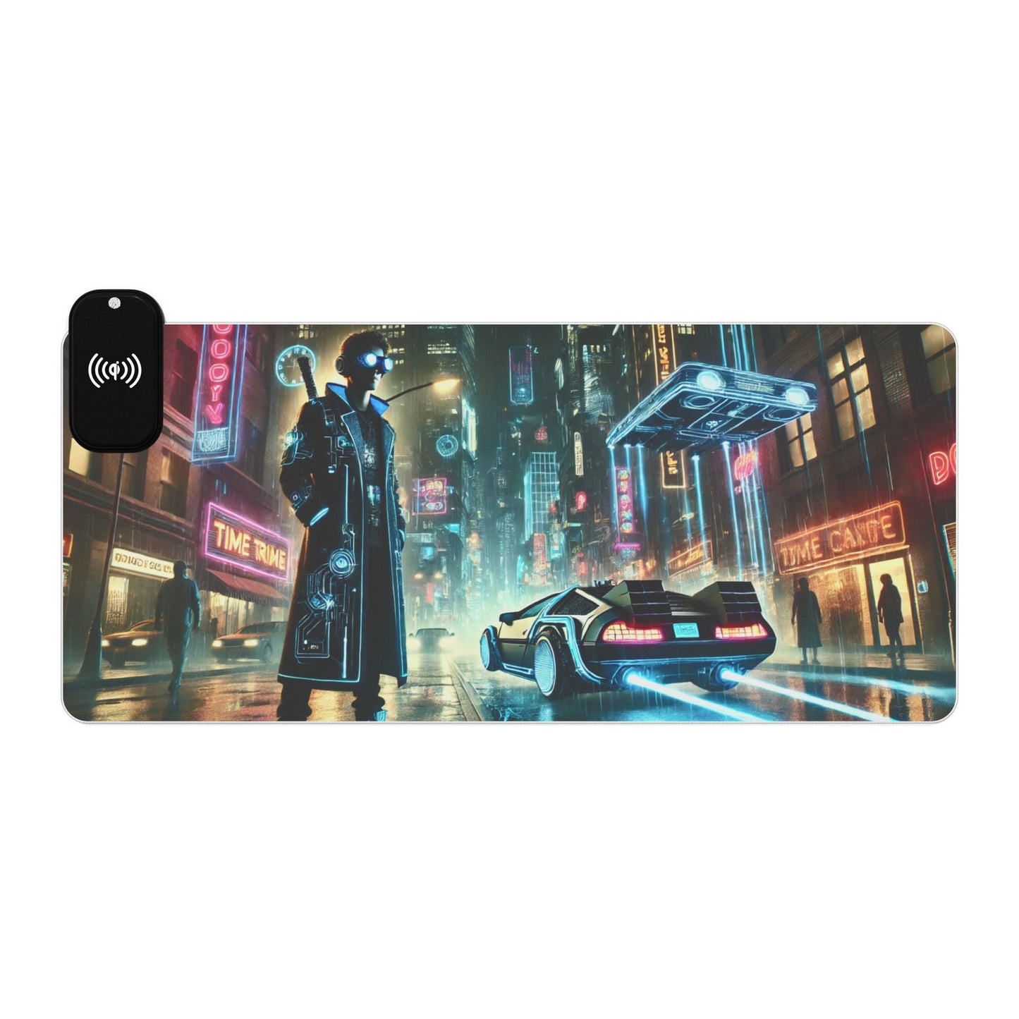 Cyberpunk Time Traveler - Gaming Mouse Pad with RGB and Wireless Charging