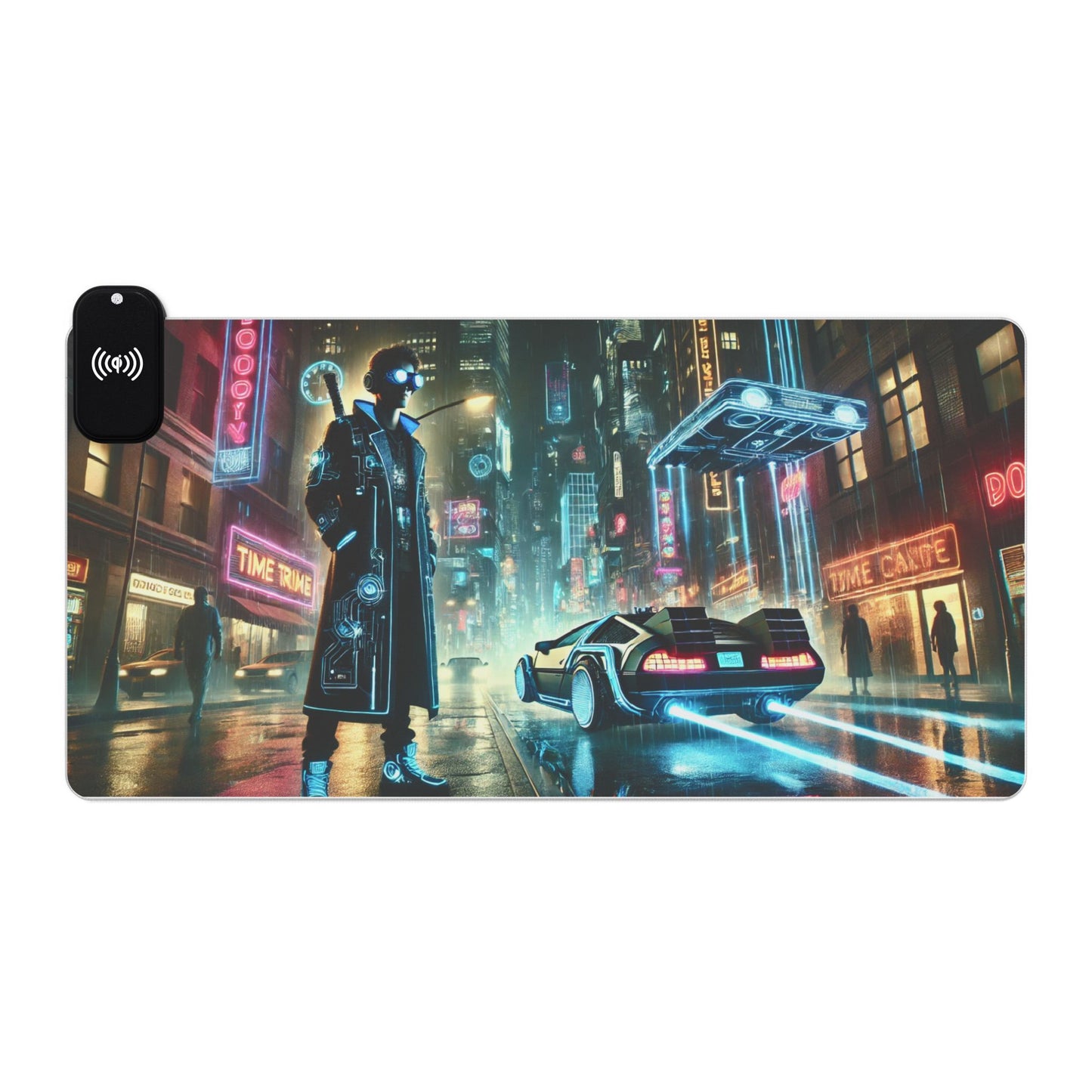 Cyberpunk Time Traveler - Gaming Mouse Pad with RGB and Wireless Charging