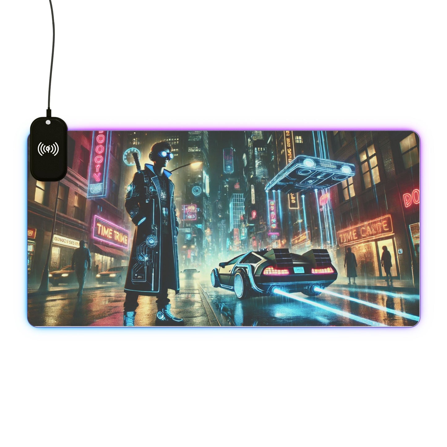 Cyberpunk Time Traveler - Gaming Mouse Pad with RGB and Wireless Charging