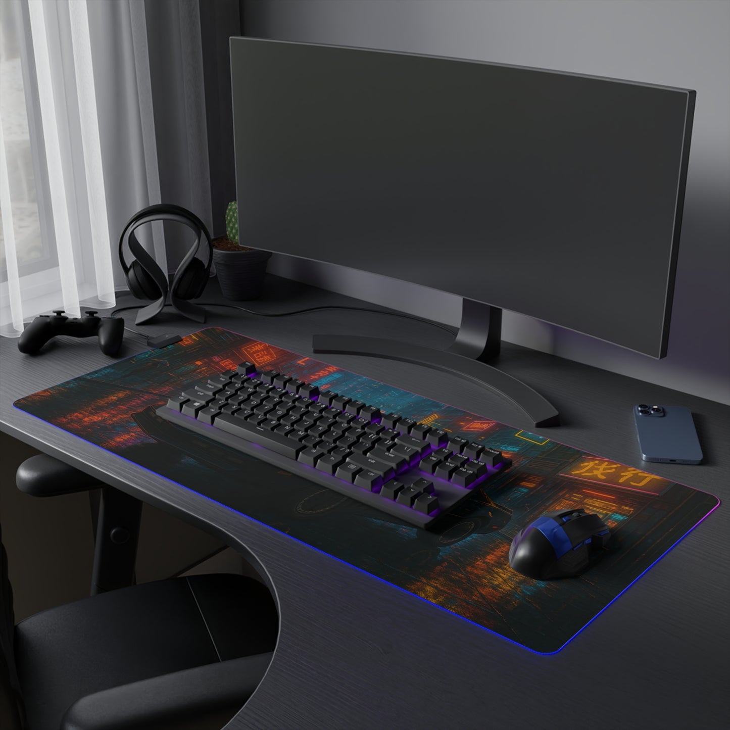 Knight Car in Cyberpunk City - RGB Gaming Mouse Pad