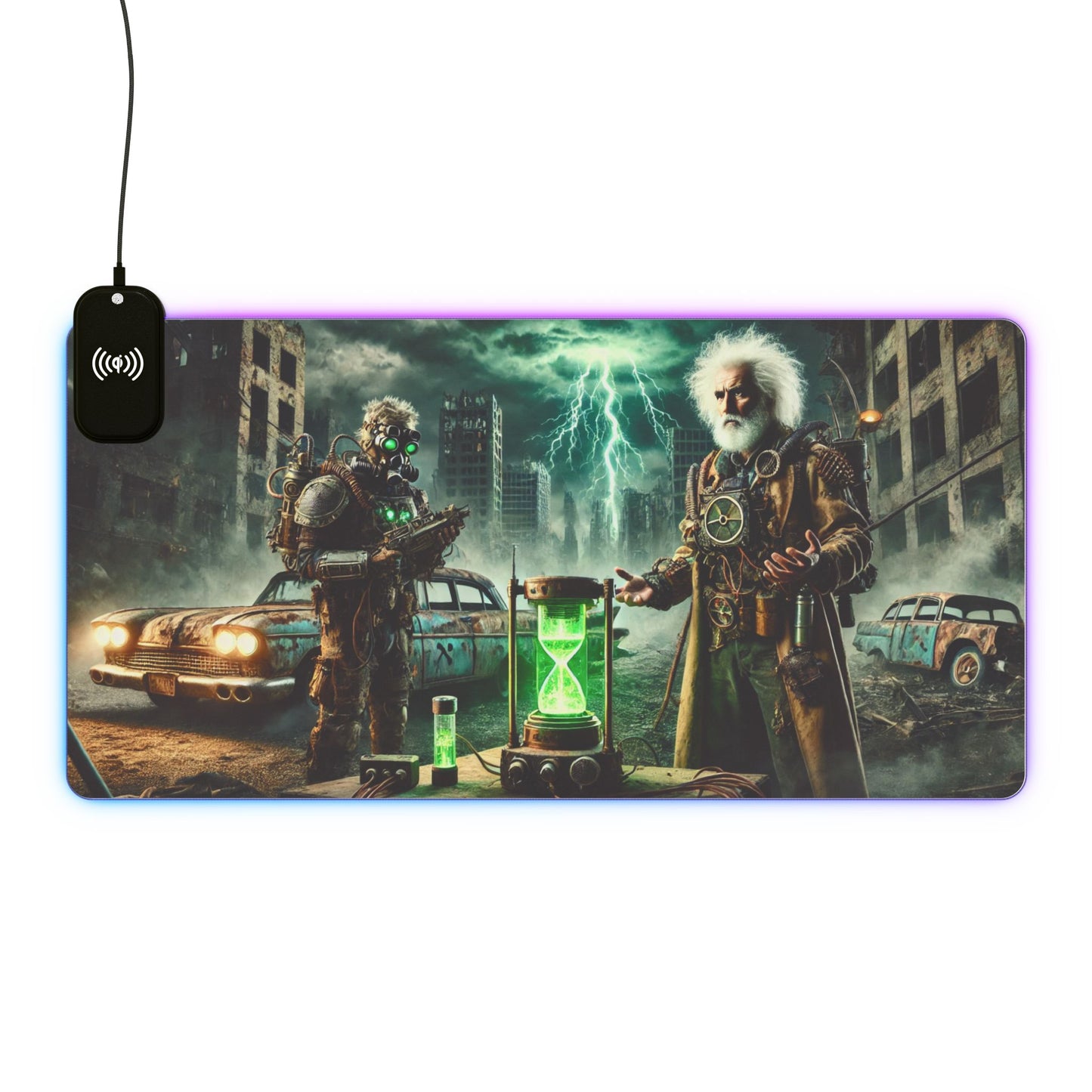 Post-Apocalyptic Time Travelers - Gaming Mouse Pad with RGB and Wireless Charging