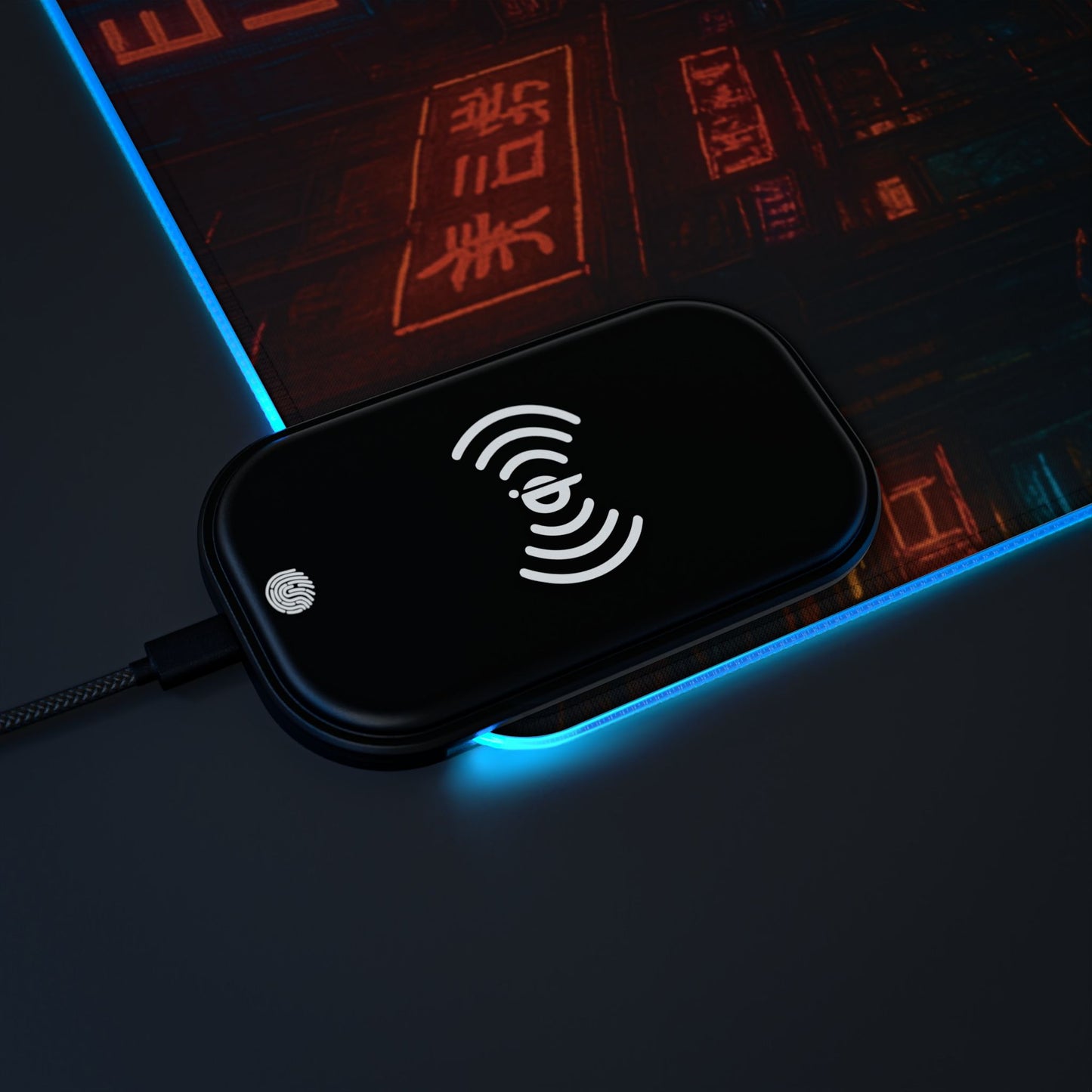 Knight Car in Cyberpunk City - Gaming Mouse Pad with RGB and Wireless Charging