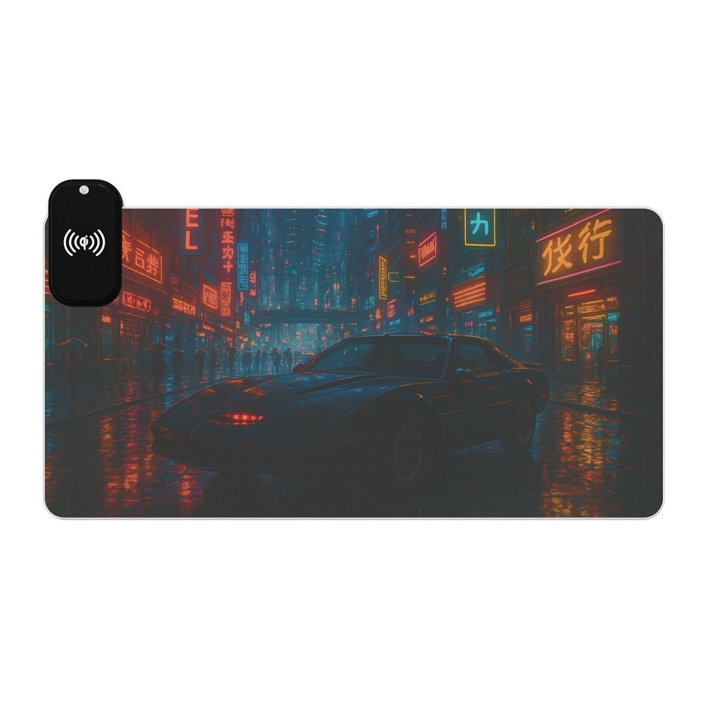 Knight Car in Cyberpunk City - Gaming Mouse Pad with RGB and Wireless Charging