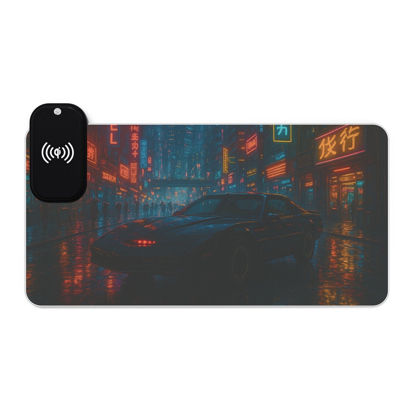 Knight Car in Cyberpunk City - Gaming Mouse Pad with RGB and Wireless Charging