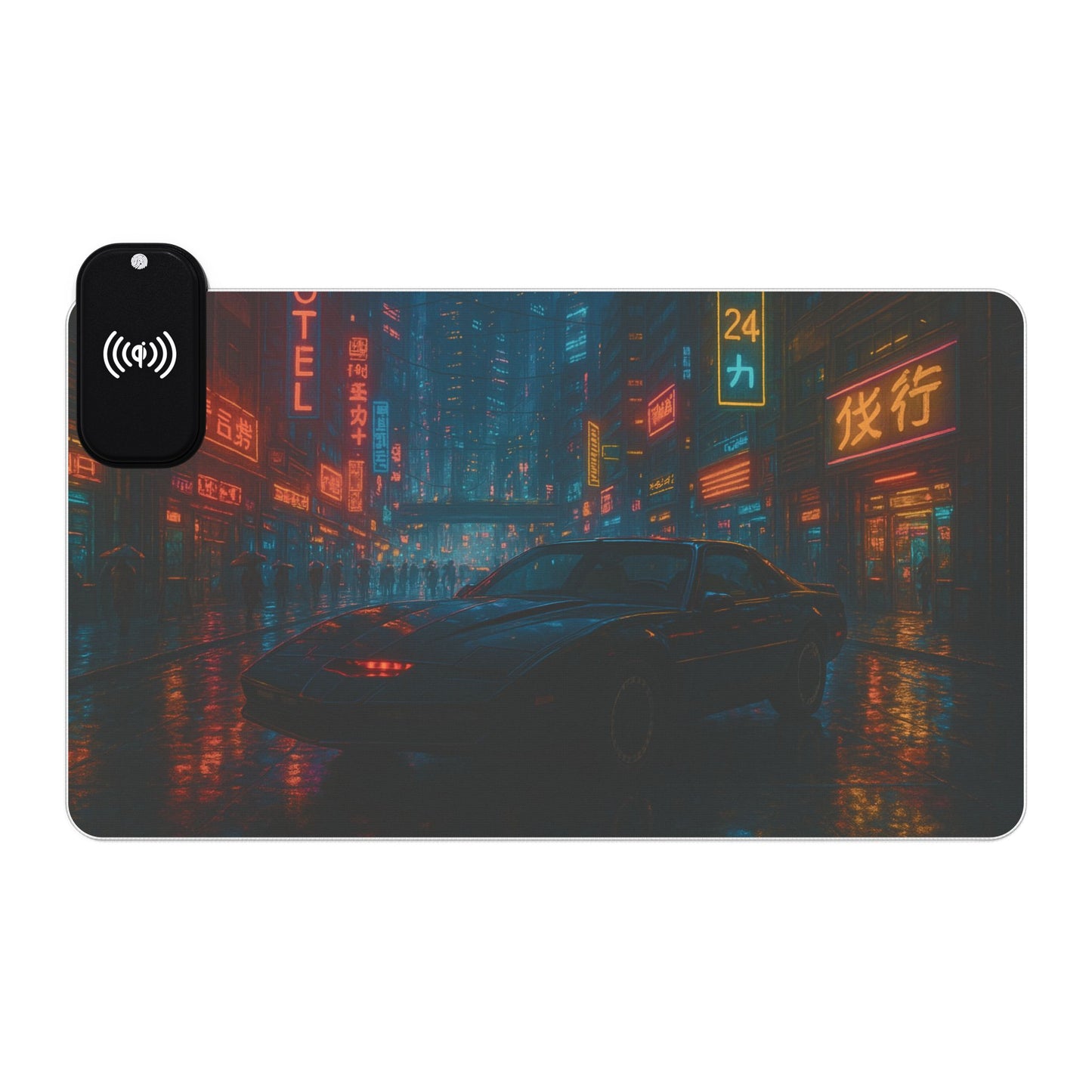 Knight Car in Cyberpunk City - Gaming Mouse Pad with RGB and Wireless Charging