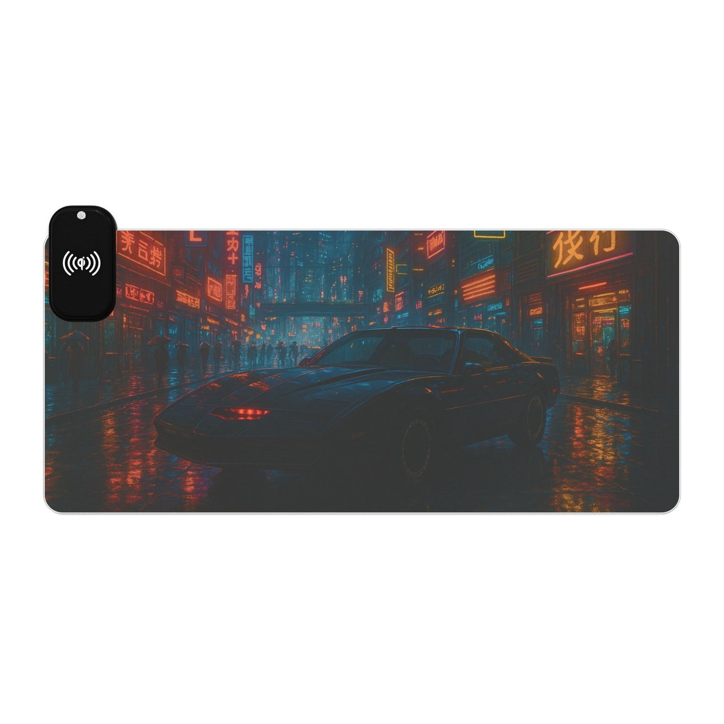 Knight Car in Cyberpunk City - Gaming Mouse Pad with RGB and Wireless Charging