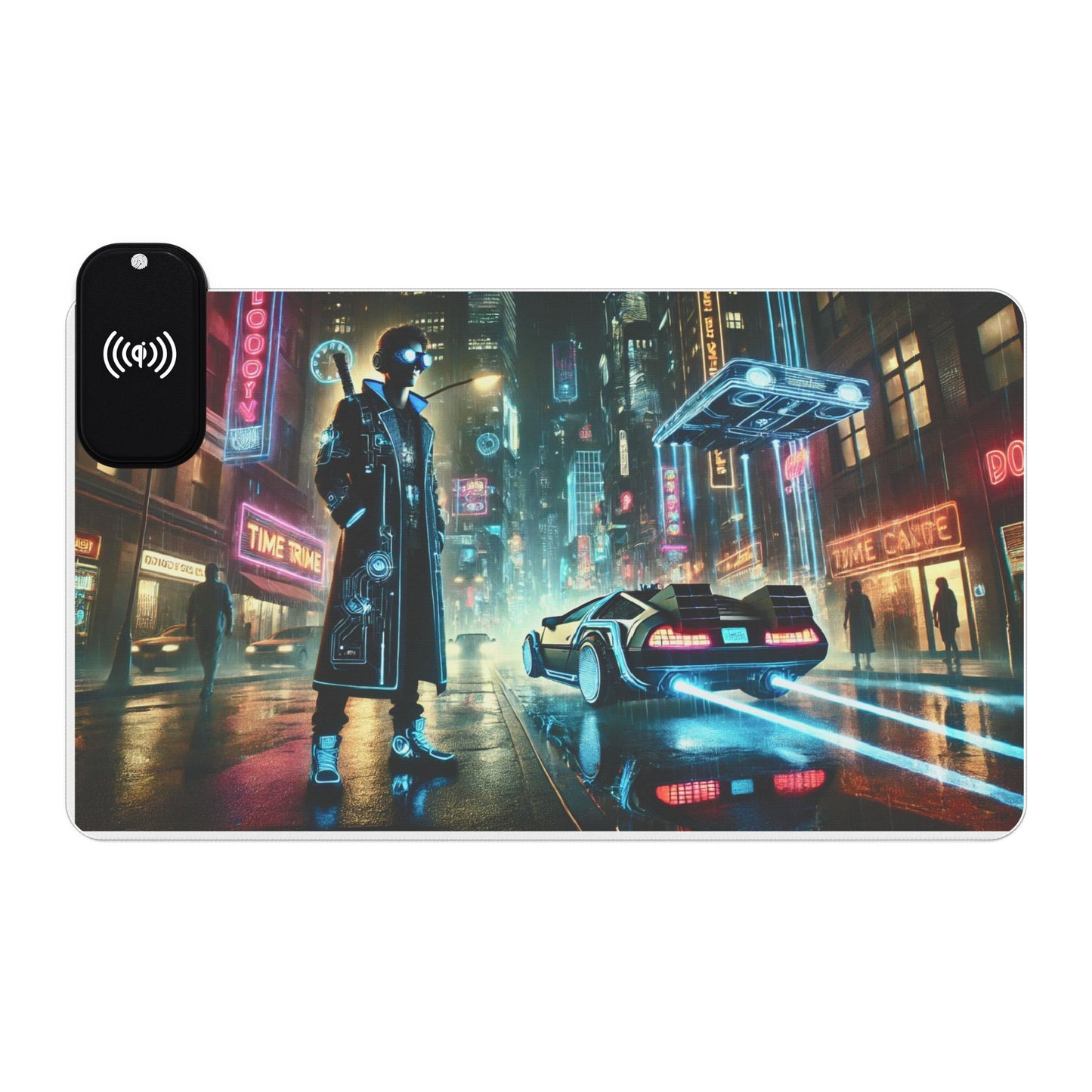 Cyberpunk Time Traveler - Gaming Mouse Pad with RGB and Wireless Charging