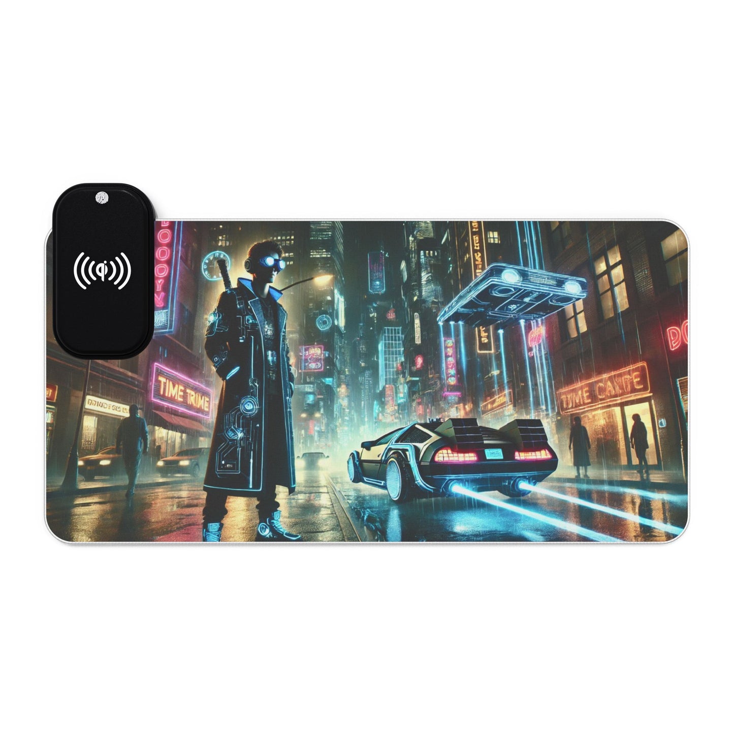 Cyberpunk Time Traveler - Gaming Mouse Pad with RGB and Wireless Charging