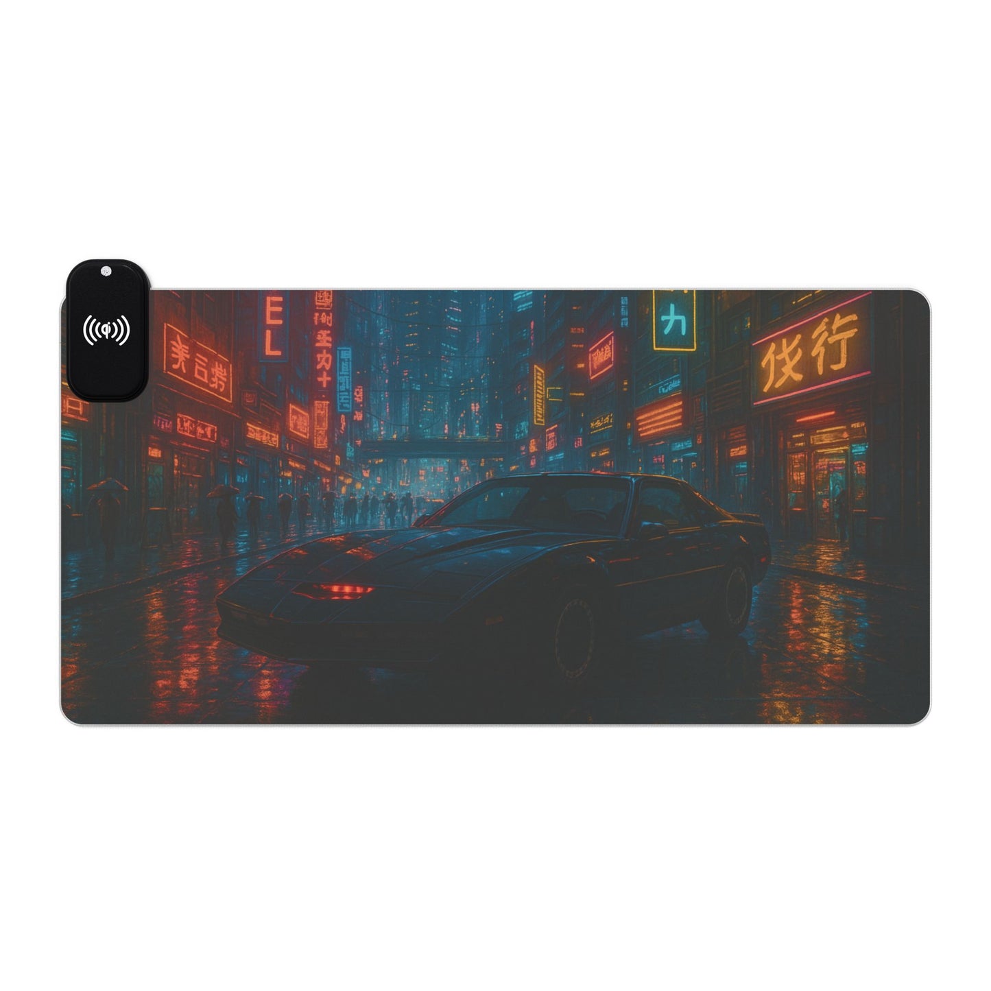 Knight Car in Cyberpunk City - Gaming Mouse Pad with RGB and Wireless Charging