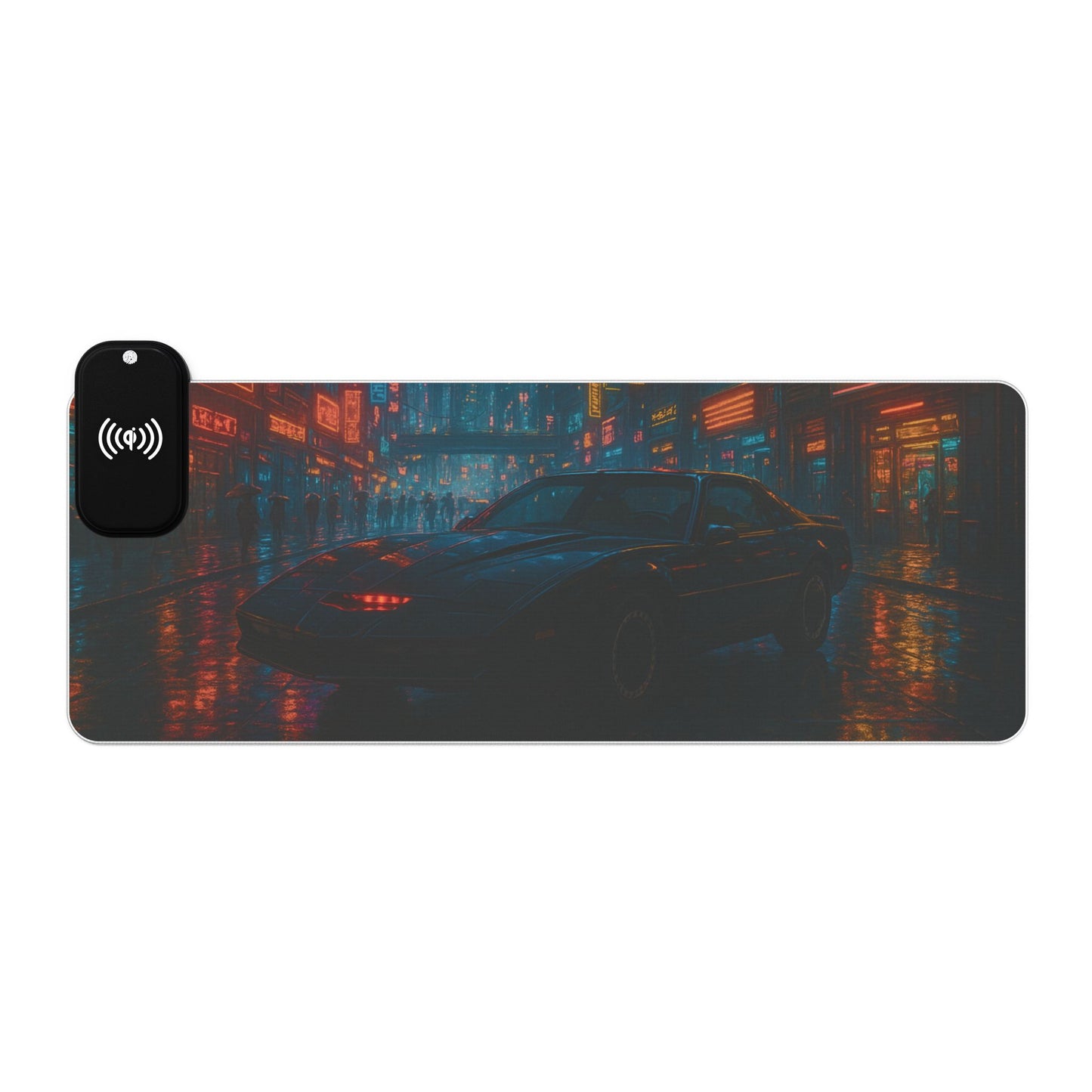 Knight Car in Cyberpunk City - Gaming Mouse Pad with RGB and Wireless Charging