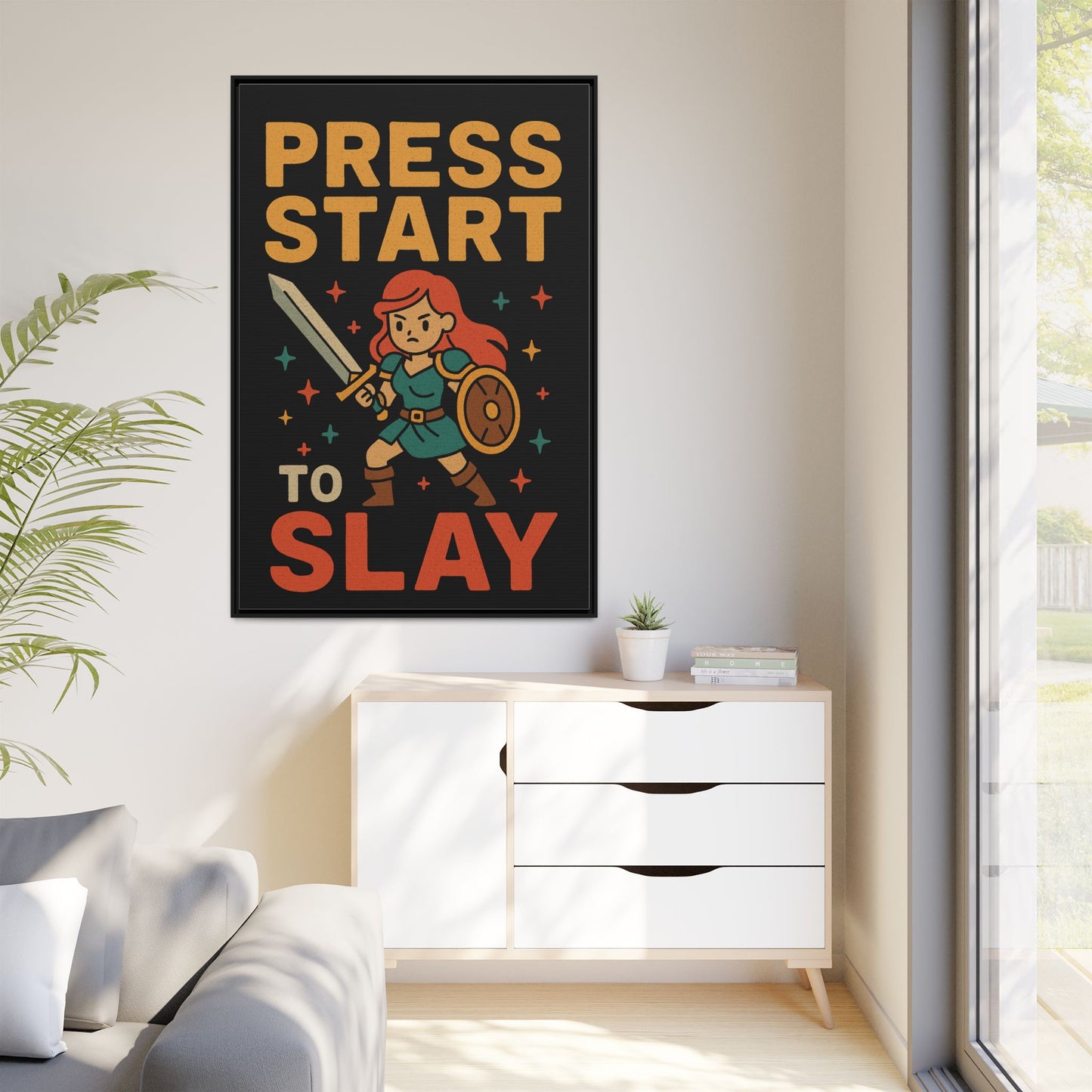 Press Start to Slay - Framed Canvas Wall Art